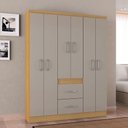 Ver imagem 4 de Cômoda 867 4 Gavetas com Guarda Roupa Casal Milão 6 Portas Damasco Off White - Poquema