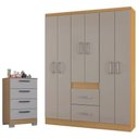 Ver imagem 1 de Cômoda 867 4 Gavetas com Guarda Roupa Casal Milão 6 Portas Damasco Off White - Poquema