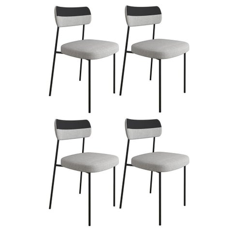 Kit 4 Cadeiras Estofadas Milli Corano-linho A14 Preto-cinza - Mpozenato