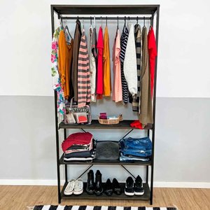 Arara de Roupas High Style Industrial Ample Tabaco e Preto