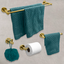 Ver imagem 2 de Jogo Acessorios Dourado Brilhoso Kit Banheiro Aço Inox 4 Peças Papeleira Cabide Porta Toalha Duplo