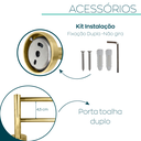 Ver imagem 4 de Jogo Acessorios Dourado Brilhoso Kit Banheiro Aço Inox 4 Peças Papeleira Cabide Porta Toalha Duplo