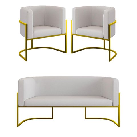 Kit 2 Poltronas + Sofá 2 Lugares para Recepção Gold Veludo Cor:bege