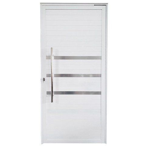Porta Pivotante de Alumínio Branco com Puxador e Friso Linha Veneza:Esquerda/ 210 x 100