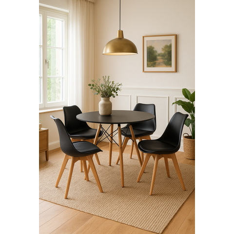 Conjunto Mesa de Jantar Sala Cozinha Eiffel 90cm com 4 Cadeiras Leda Sala Cozinha Cor Preto