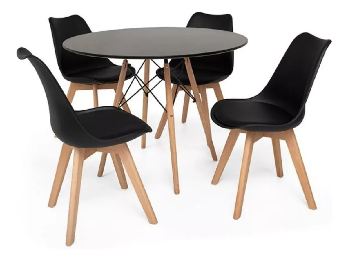 Ver imagem 2 de Conjunto Mesa de Jantar Sala Cozinha Eiffel 90cm com 4 Cadeiras Leda Sala Cozinha Cor Preto