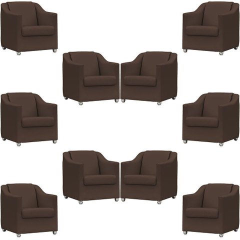 Kit 10 Poltronas Mila Corino Cores Pé de Plástico Cromado - Marrom Corino