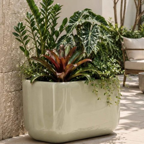 Vaso Jardineira Fibra de Vidro Lisboa Vietnamita 66,5cm Floreira Champagne Brilho