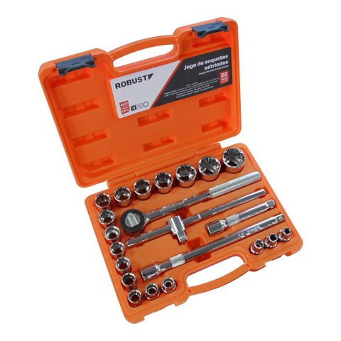 Jogo de Soquetes Estriados Encaixe de 1/2 com 22 Peças 8 À 32mm - Robust 060230