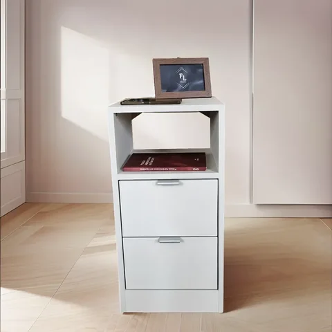 Mesa de Cabeceira Off White 60cm de Altura por 30cm de Largura com 2 Gavetas Enviamos Montado