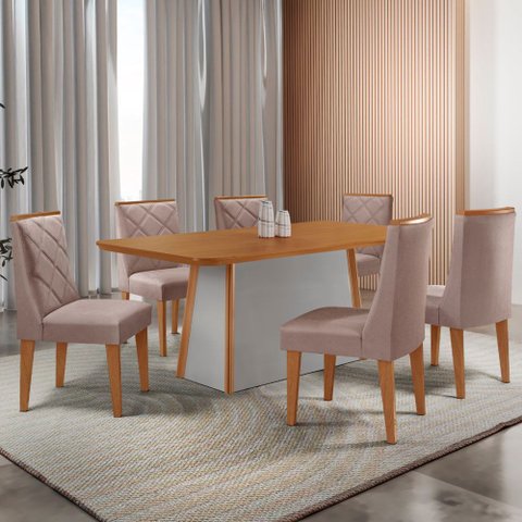 Mesa de Jantar Diane 180cm Tampo Mdf Laminado com 6 Cadeiras Isadora Moderna Mobília