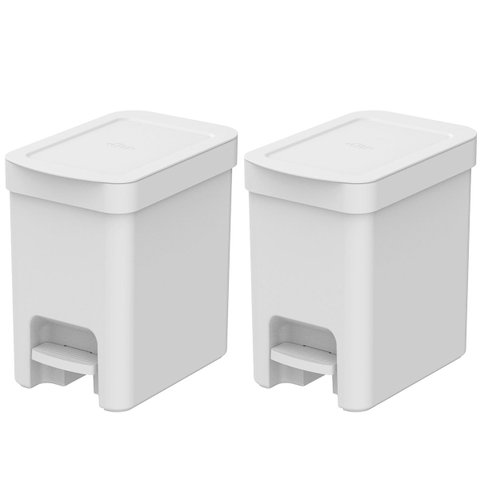 Kit 2 Lixeiras de Pedal com Aro Interno 6 Litros para Banheiro Polipropileno Trium Branco