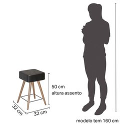 Kit 2 Banco Banqueta Rio Baixa 50cm Couríssimo Preto - Salaone - 4