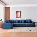 Ver imagem 2 de Kit Sofá Modular 5 Lugares Moderno Curvo Orgânico Adapt Linho Azul Royal