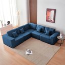 Ver imagem 7 de Kit Sofá Modular 5 Lugares Moderno Curvo Orgânico Adapt Linho Azul Royal