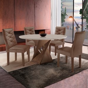 Conjunto Mesa Redonda com 4 Cadeiras Tampo MDF Barcelona Yescasa