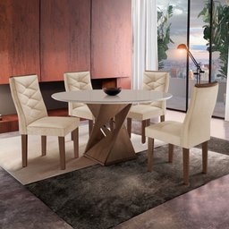 Conjunto Mesa Redonda com 4 Cadeiras Tampo MDF Barcelona Yescasa - 1 Conjunto Mesa Redonda com 4 Cadeiras Tampo MDF Barcelona Yescasa - 1