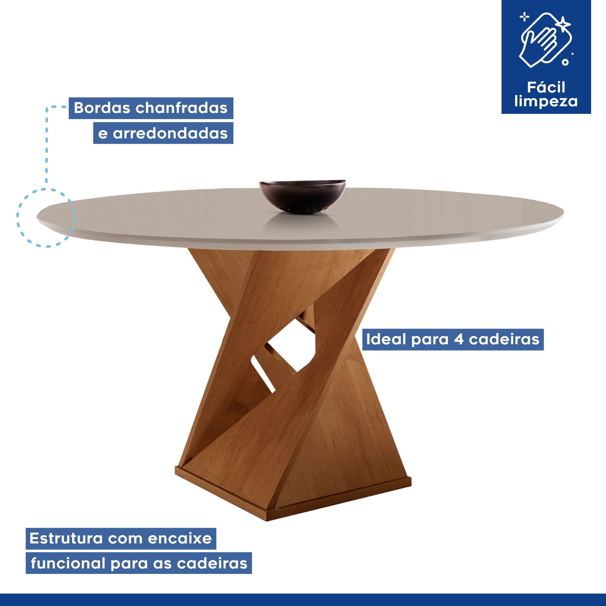 Conjunto Mesa Redonda com 4 Cadeiras Tampo MDF Barcelona Yescasa - 3