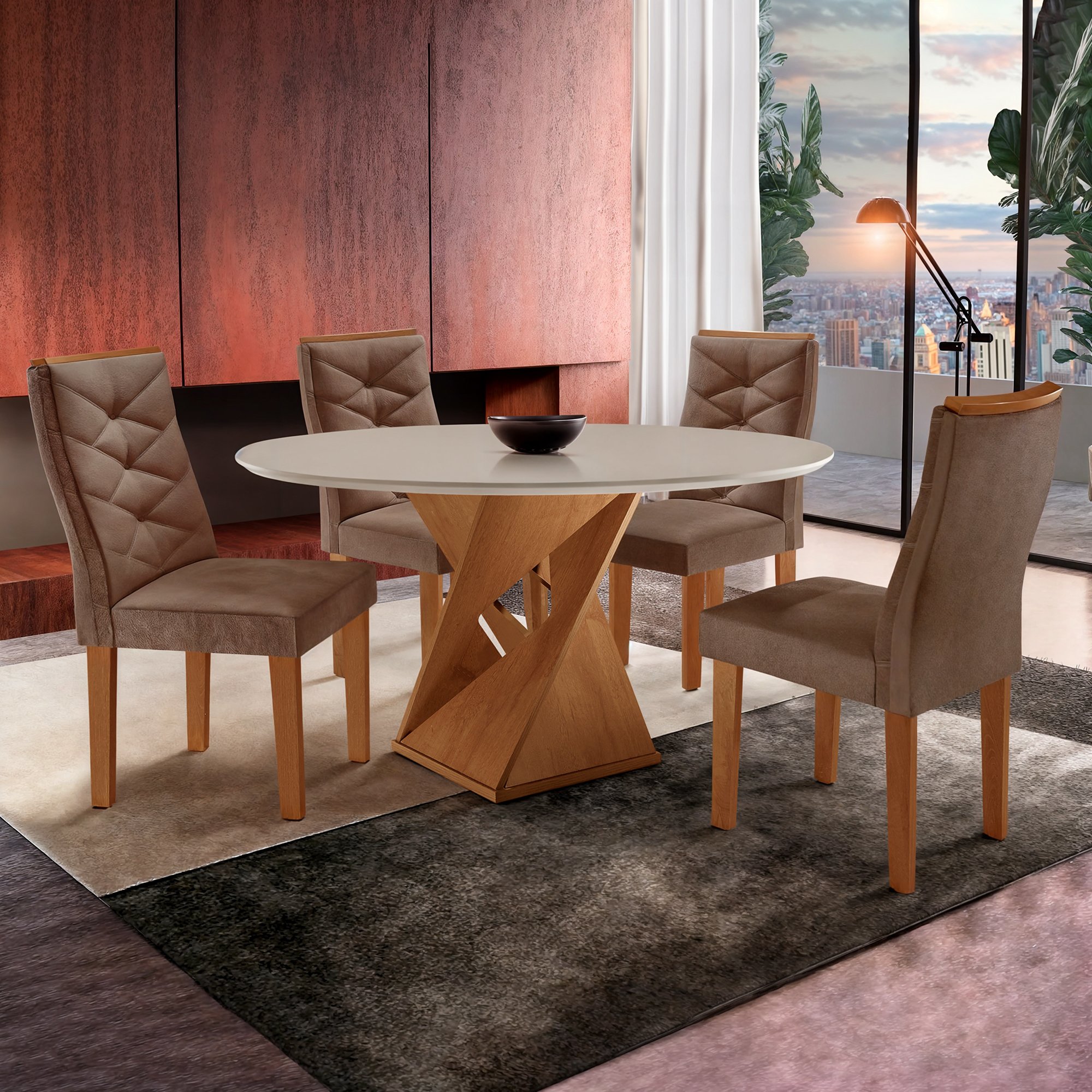 Conjunto Mesa Redonda com 4 Cadeiras Tampo MDF Barcelona Yescasa