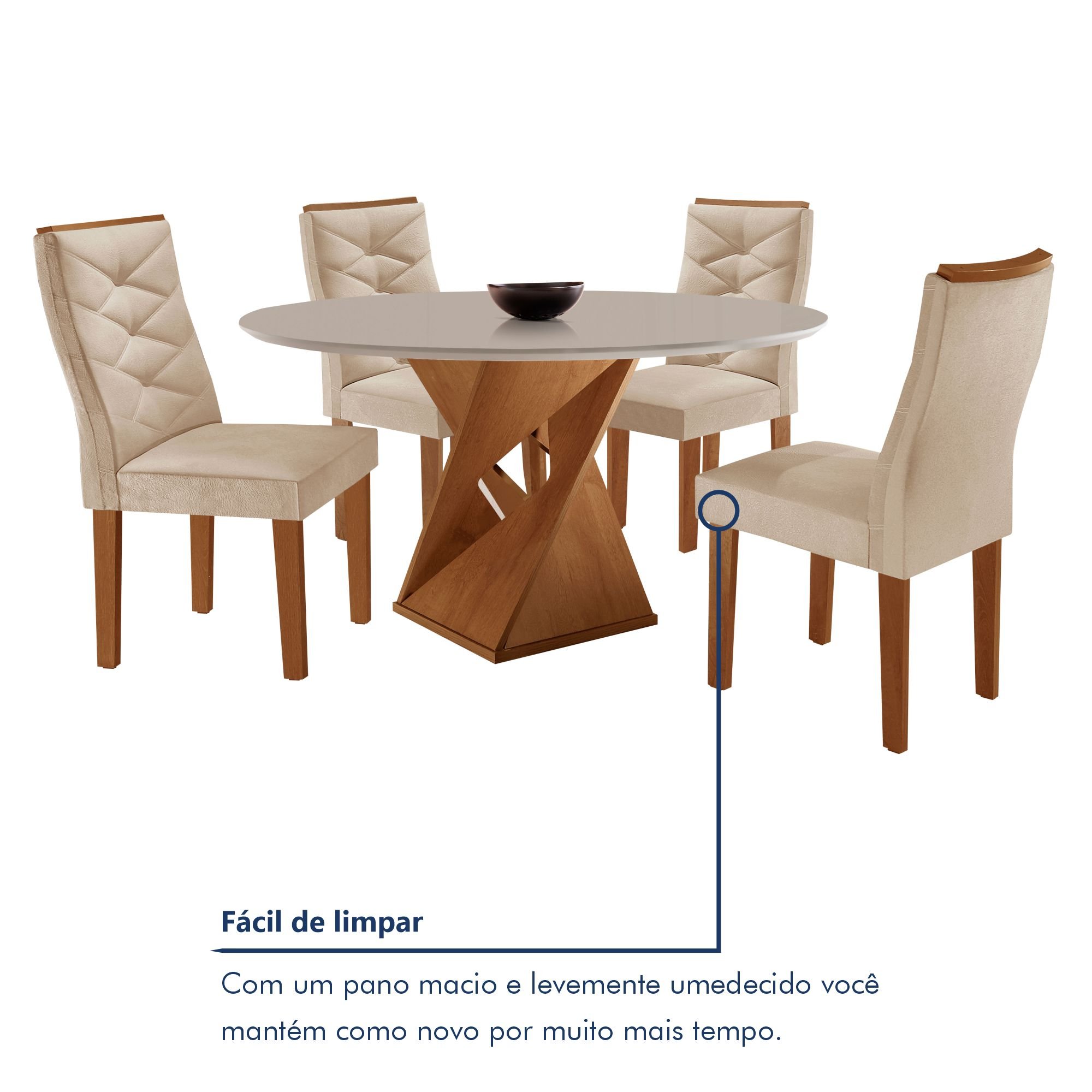 Conjunto Mesa Redonda com 4 Cadeiras Tampo MDF Barcelona Yescasa - 8