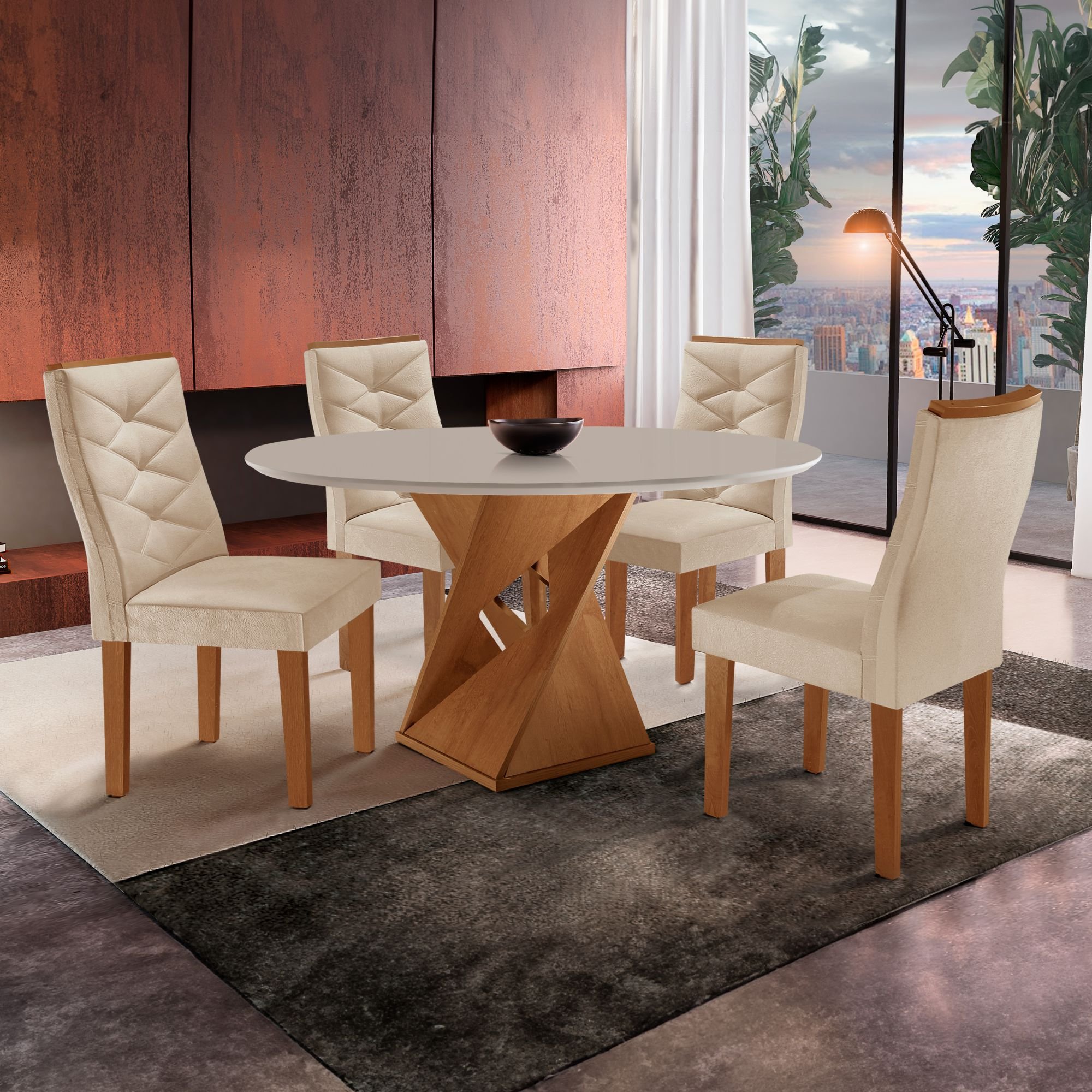 Conjunto Mesa Redonda com 4 Cadeiras Tampo MDF Barcelona Yescasa