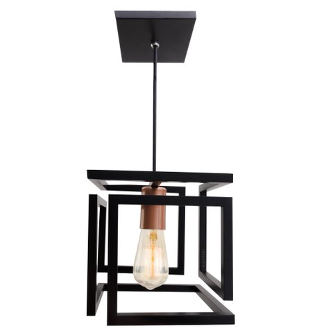 Kit 3 Pendente Infinity Poptem Cubo Aluminio Preto e Cobre Luminária Lustre 20cm Sala