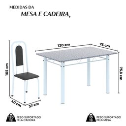 Conjunto de Mesa Tubular 120cm X 75cm Tampo Granito Ocre com 4 Cadeiras Lara - 3