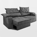 Ver imagem 2 de Sofá Retrátil e Reclinável 2,40m com Porta Copos e Molas Cosmos Velusoft Cinza Cama Inbox