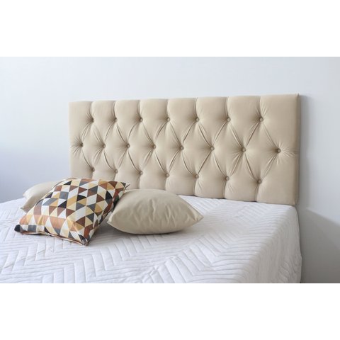 Cabeceira Estofada Para Cama King Capitonê 195x50cm Bege Claro - Alta Elegância ( Fixação Na Parede)