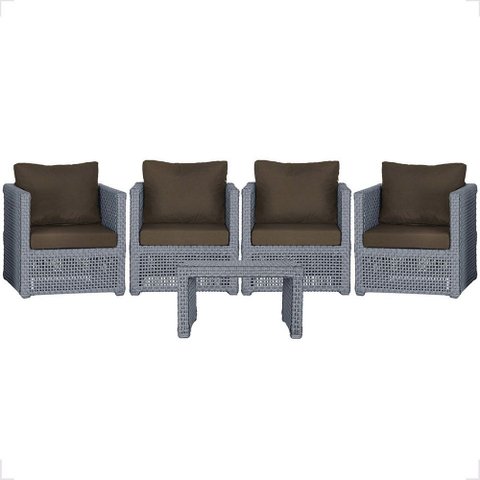 Mesa Centro e 4 Poltronas Madri Corda Náutica Estofado 9 Trama Original
