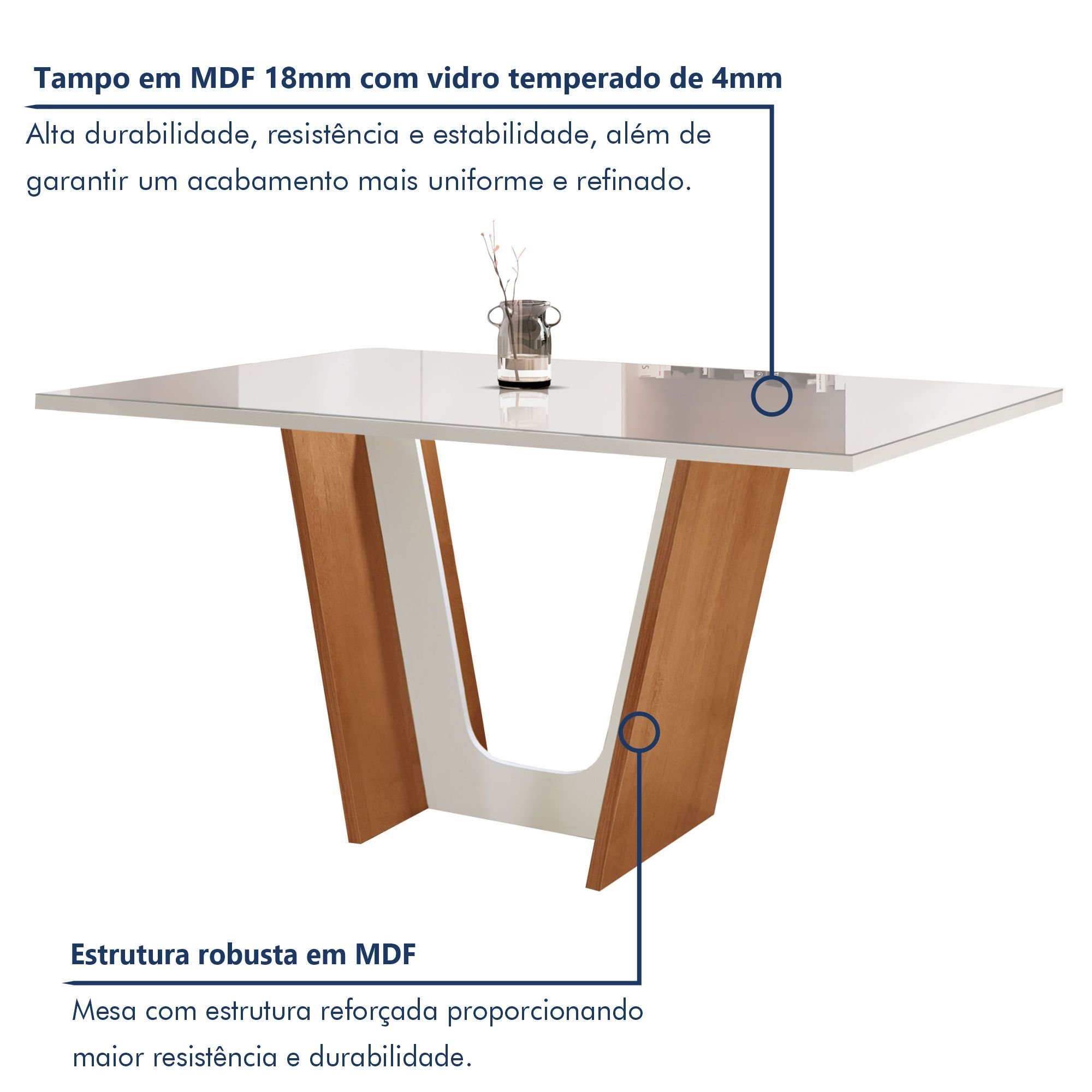 Conjunto Sala de Jantar Mesa Tampo Dakota Plus Vidro 160x80cm com 6 Cadeiras Luisa Yescasa  - 2
