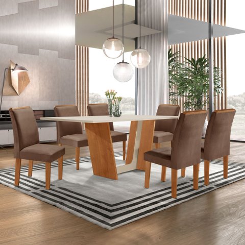 Conjunto Sala de Jantar Mesa Tampo Dakota Plus 160x80cm com 6 Cadeiras Luisa Yescasa 