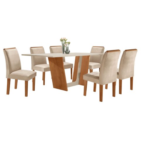 Conjunto Sala de Jantar Mesa Tampo Dakota Plus 160x80cm com 6 Cadeiras Luisa Yescasa 