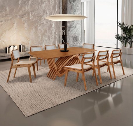 Mesa de Jantar com 8 Cadeiras Madeira Maciça MDF Zurick Eloá Premium Creme Imbuia Natural