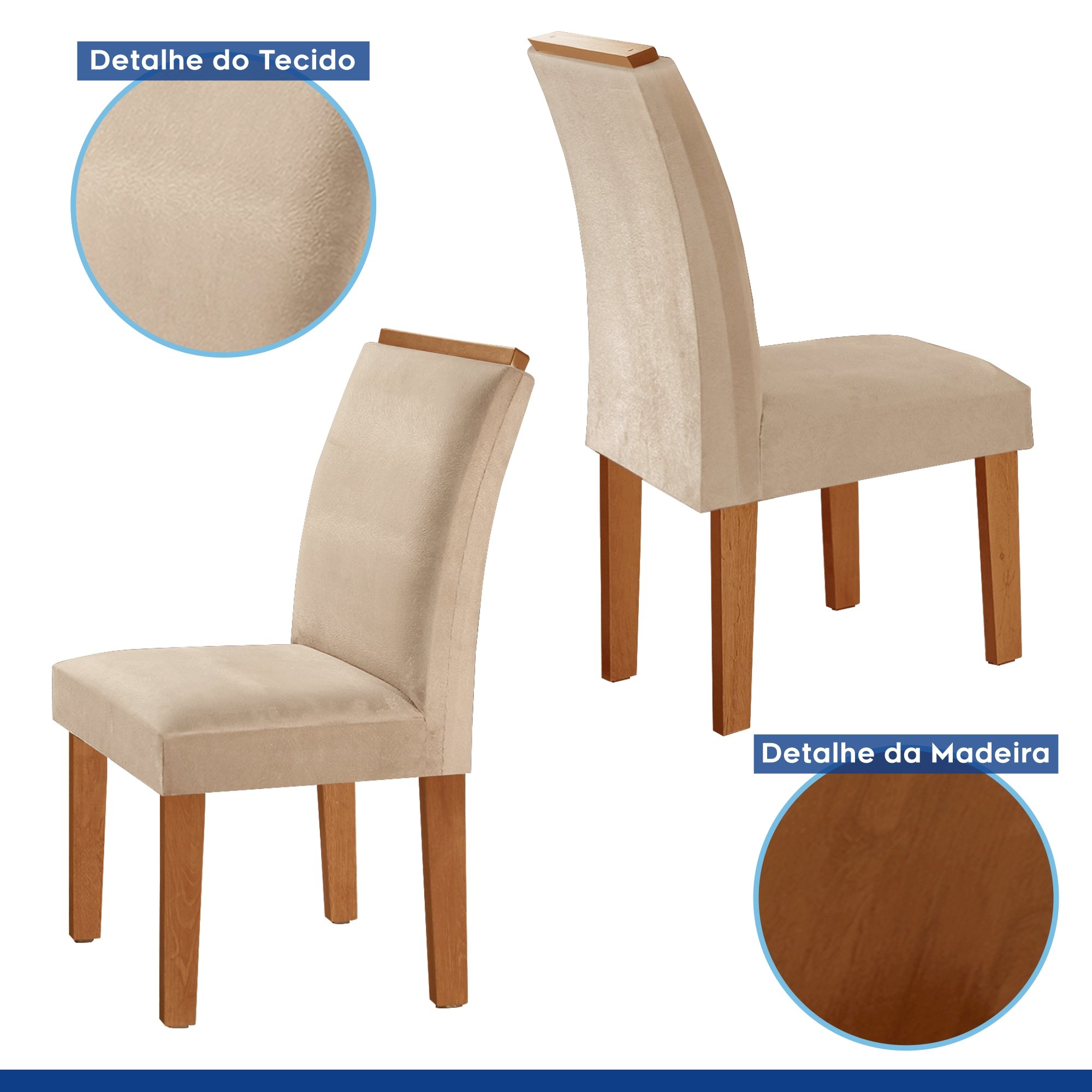 Conjunto Sala de Jantar Mesa Tampo Dakota Plus Vidro 120x80cm com 4 Cadeiras Luisa Yescasa  - 5