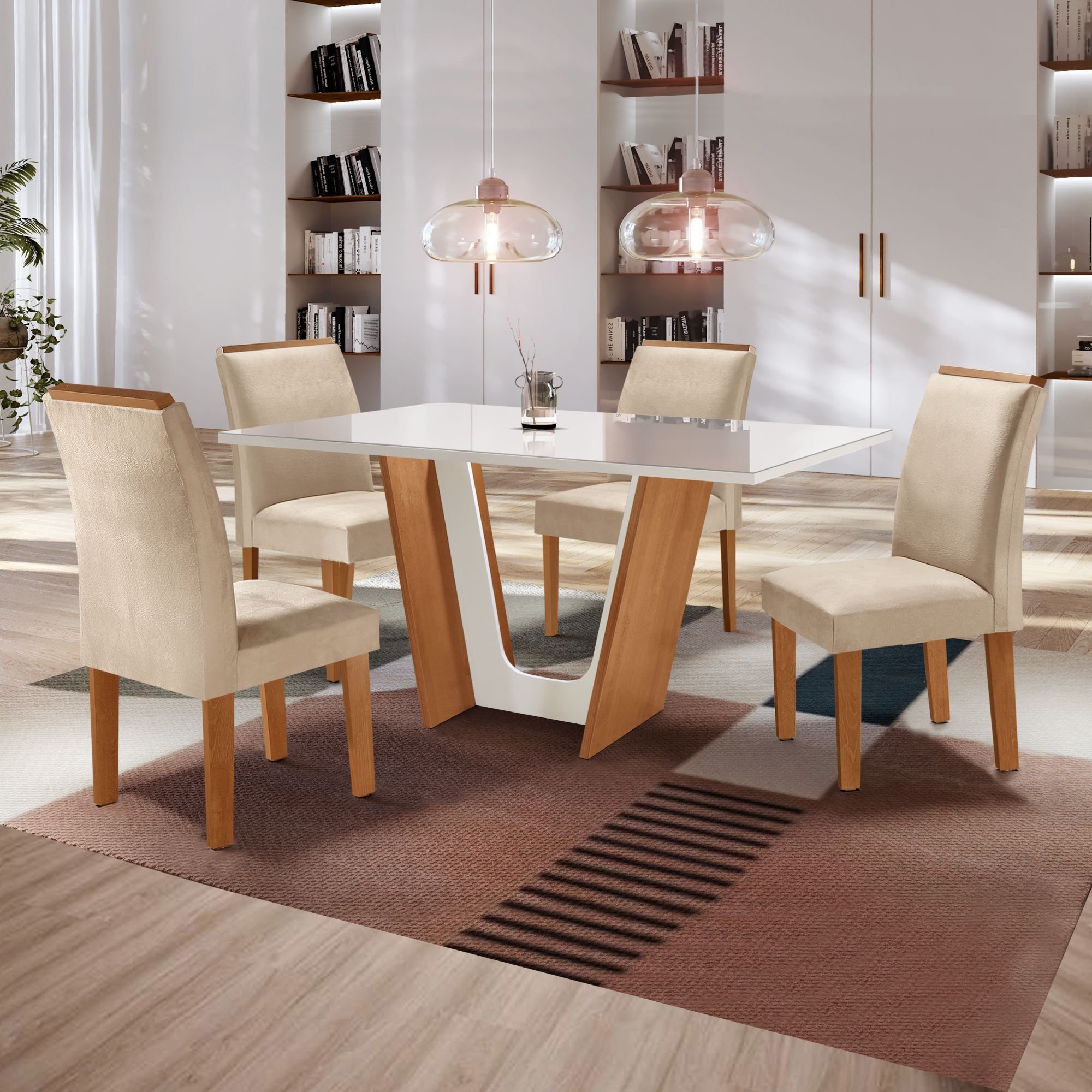 Conjunto Sala de Jantar Mesa Tampo Dakota Plus Vidro 120x80cm com 4 Cadeiras Luisa Yescasa  - 1
