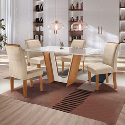 Conjunto Sala de Jantar Mesa Tampo Dakota Plus Vidro 120x80cm com 4 Cadeiras Luisa Yescasa  - 1