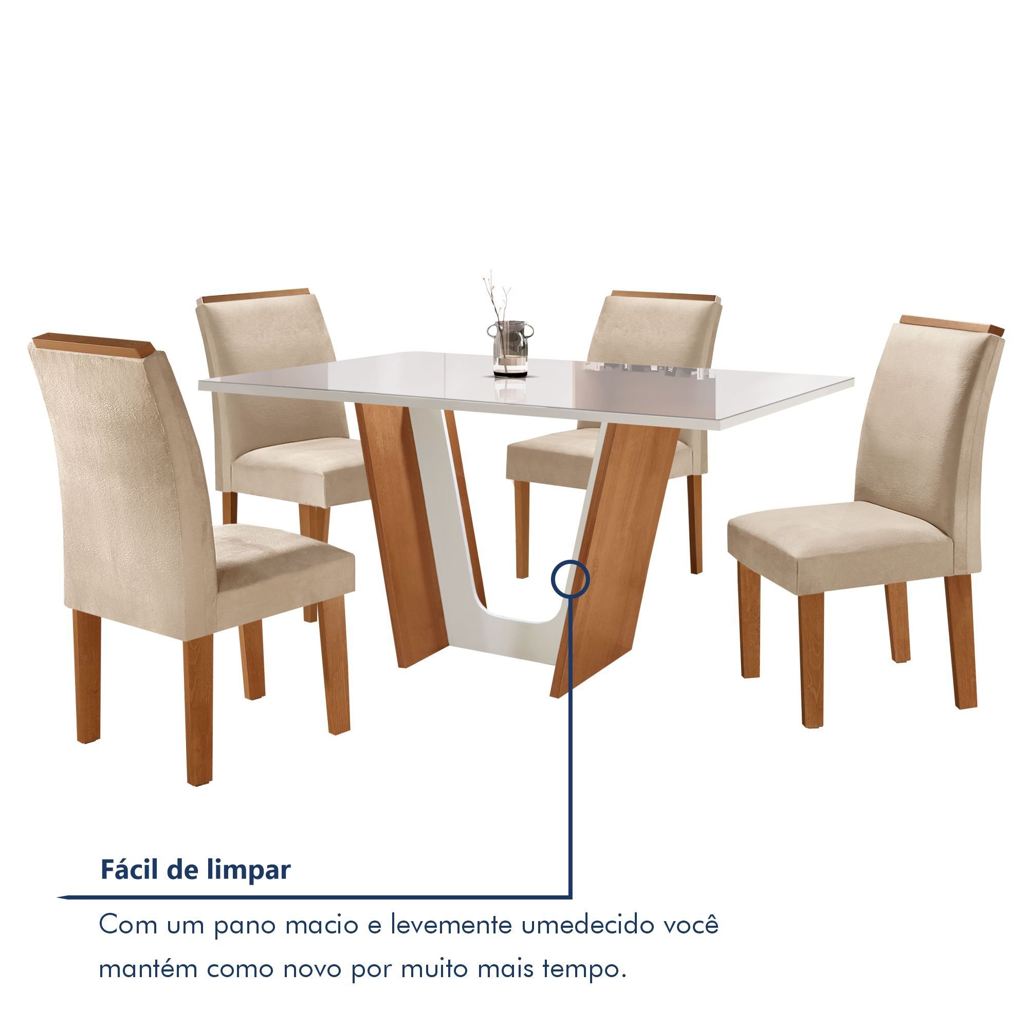Conjunto Sala de Jantar Mesa Tampo Dakota Plus Vidro 120x80cm com 4 Cadeiras Luisa Yescasa  - 8