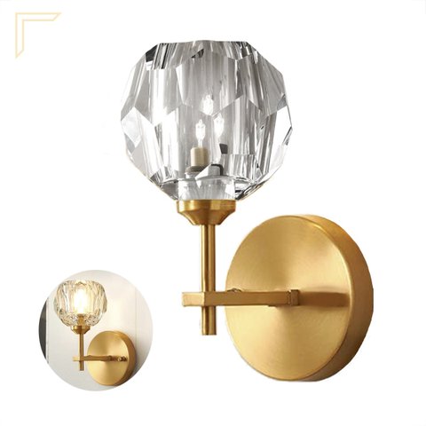 Arandela Dourada Vidro Cristal Reforçado Transparente Sala Lup60