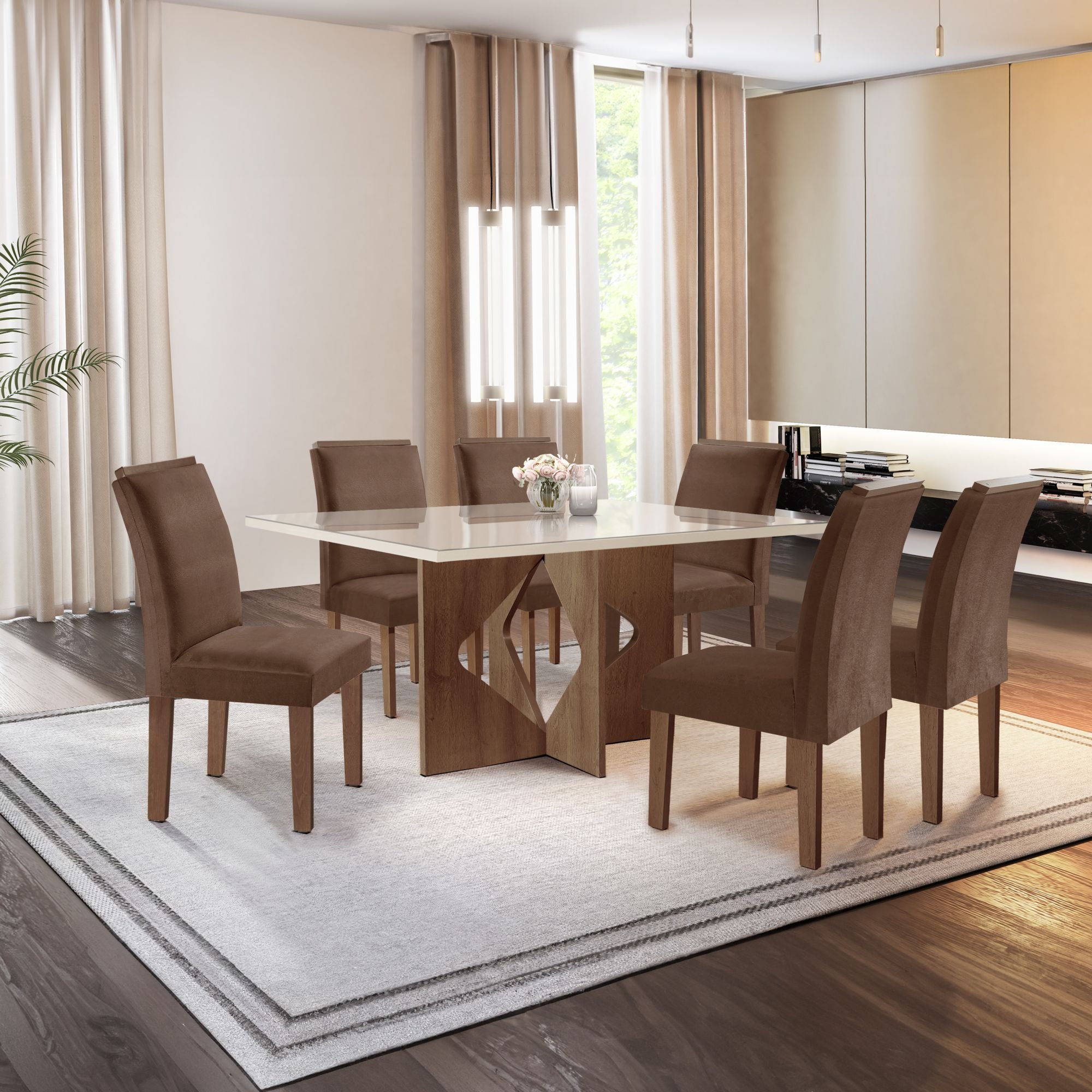 Conjunto Sala de Jantar Mesa Tampo Dakota Plus Vidro 160X80cm com
