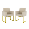 Kit 02 Cadeiras Poltrona Decorativa Sala Quarto Base Dourado Cor:bege - 1