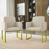 Kit 02 Cadeiras Poltrona Decorativa Sala Quarto Base Dourado Cor:bege - 2