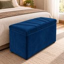Ver imagem 1 de Calcadeira Recamier Baú Estofada 100cm para Cama Solteiro Suede Azul Marinho