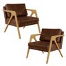 Kit 02 Poltronas Decorativa Sala Estar Pietra Com Estrutura Madeira L02 Couríssimo Marrom-Lyam - 1