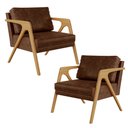 Ver imagem 1 de Kit 02 Poltronas Decorativa Sala Estar Pietra Com Estrutura Madeira L02 Couríssimo Marrom-Lyam