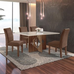 Conjunto Sala de Jantar Mesa Laura Tampo Dakota Plus Vidro 120x80cm com 4 Cadeiras Laura Yescasa 