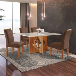 Conjunto Sala de Jantar Mesa Tampo Dakota Plus Vidro 120x80cm com 4 Cadeiras Laura Yescasa  - 1