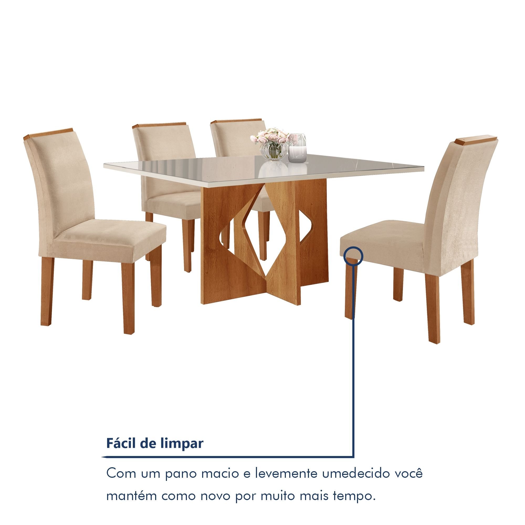 Conjunto Sala de Jantar Mesa Dakota Plus 120x80cm Tampo Vidro com 4 Cadeiras Laura Yescasa - 8