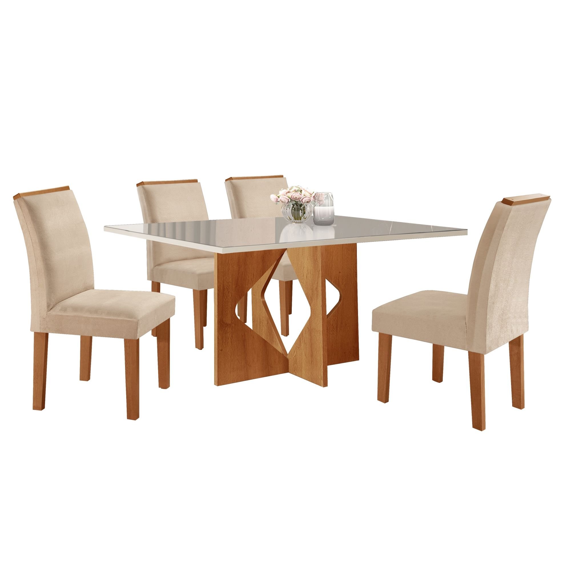 Conjunto Sala de Jantar Mesa Dakota Plus 120x80cm Tampo Vidro com 4 Cadeiras Laura Yescasa - 14