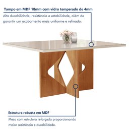 Conjunto Sala de Jantar Mesa Dakota Plus 120x80cm Tampo Vidro com 4 Cadeiras Laura Yescasa - 2
